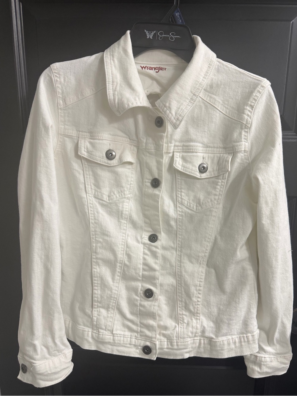 Wrangler Women’s White Denim Jacket Medium Stretch Classic Trucker Jean Jacket